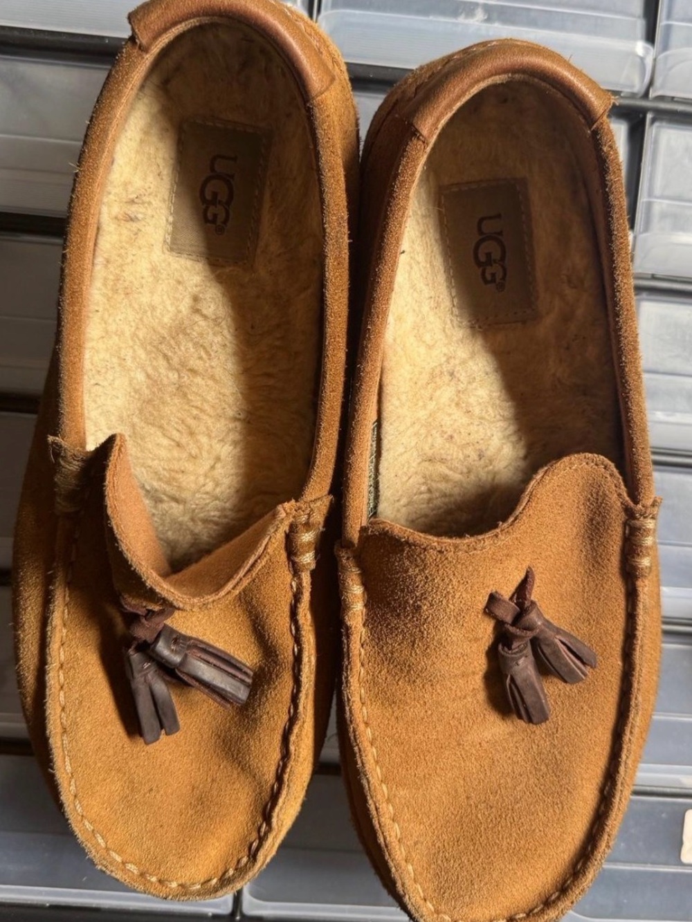 UGG Chestnut Suede Tassel Moccasin Slippers